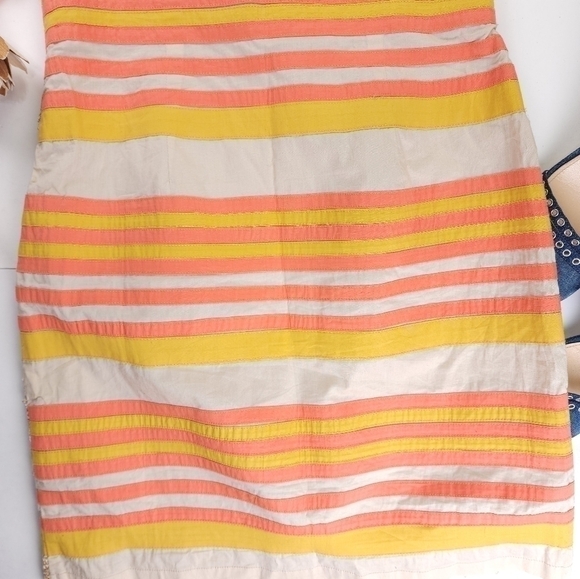 Minuet Strapless Embroidered Orange Tan Striped Dress Sz M - Picture 15 of 15